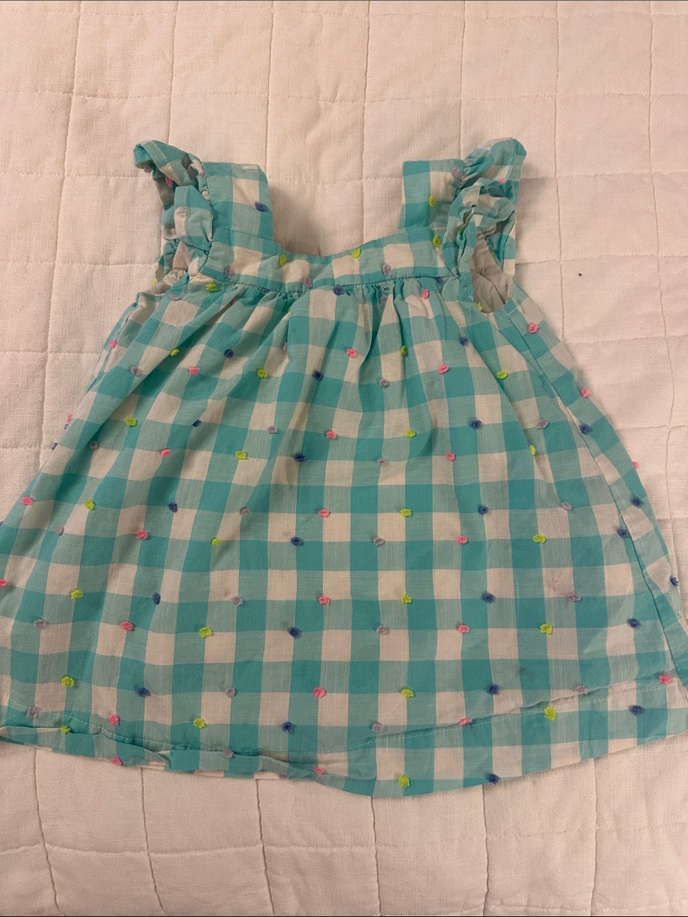 GAP Light Aqua Baby Dress with checks and multi color dots